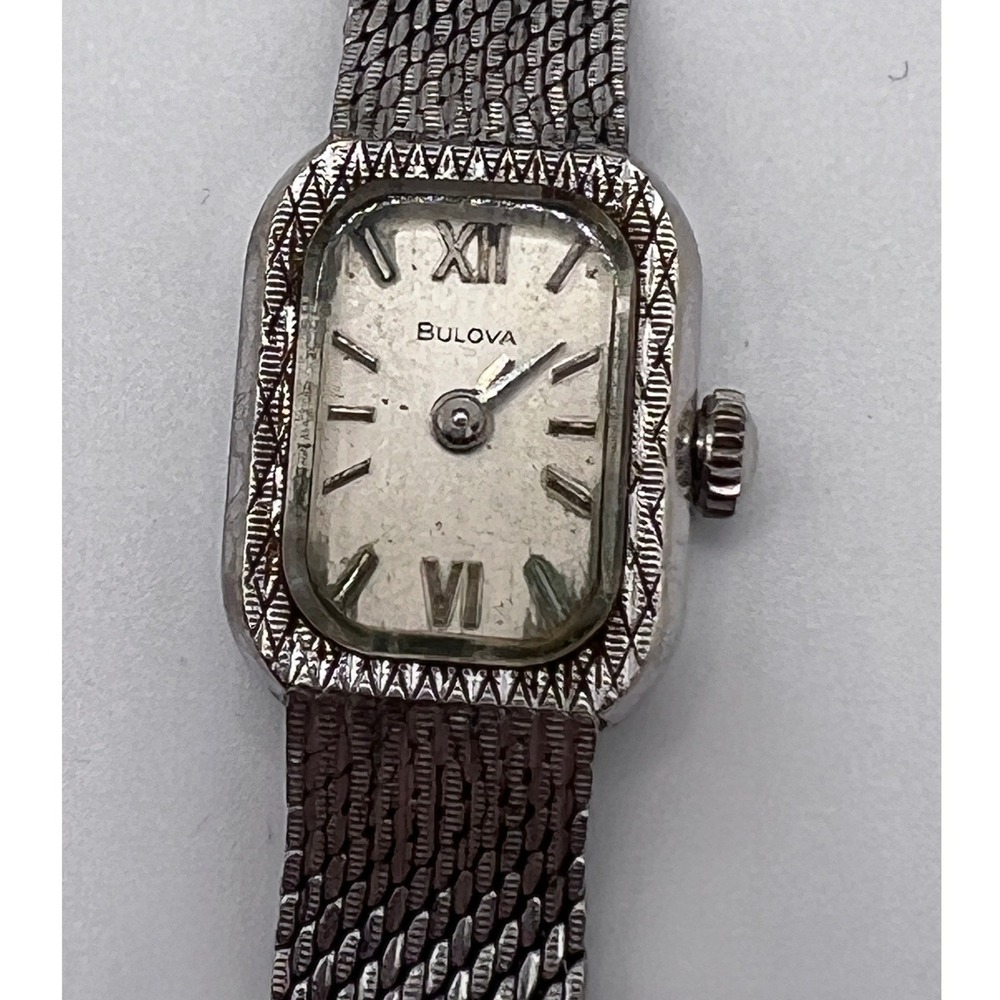 Bulova Vintage Cocktail Watch Womens Silver 10K RGP Mesh Band Needs Battery